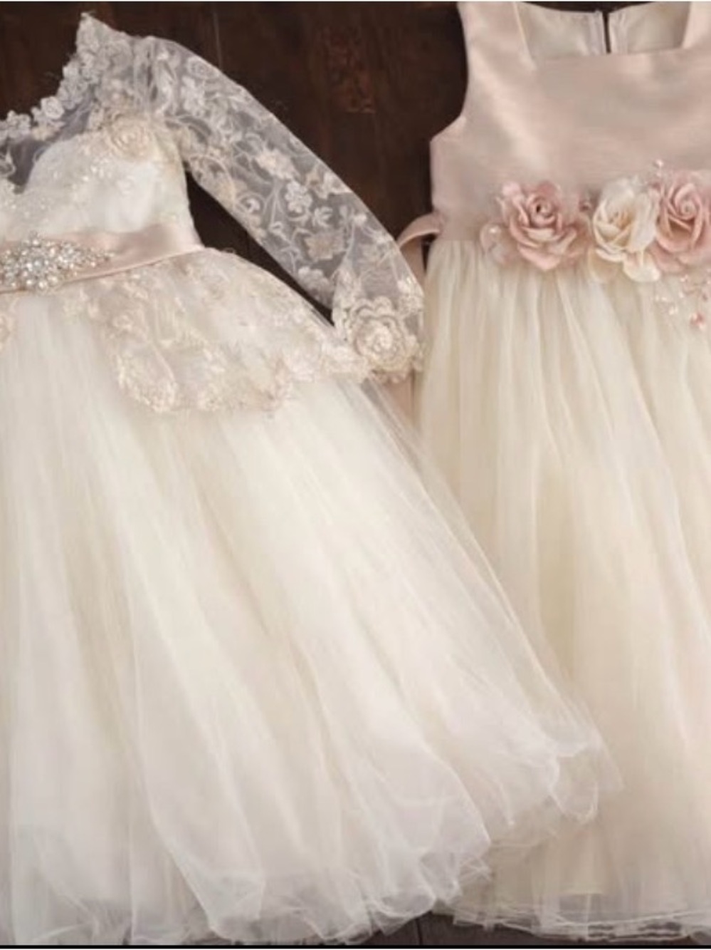 Girls' Cream Tulle Flower-Accent Party Dress